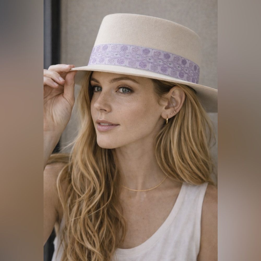 LACK OF COLOR LOC LOLITA HAT LAVENDER BONE BEIGE WHITE RIBBON WOOL AUSTRALIAN